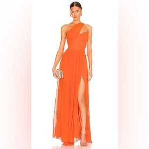 Revolve Yaura Imade dress One-Shoulder Orange Evening Gown with Side Slit